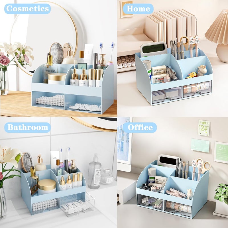 COMFYROOM Desk Accessories with Pen Holder, Office Supplies Desk Organizers and Accessories, Tape Dispenser, Stapler, Staple Remover, Staples, Clips Set, Ruler, Scissor, Pen, Tape (Blue) - Image 3